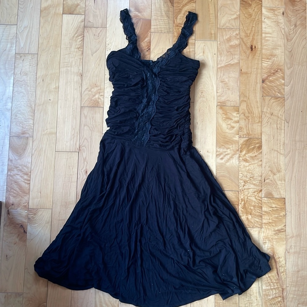 Vintage Y2K Arden B Little Black Dress Large LBD lace details circle skirt